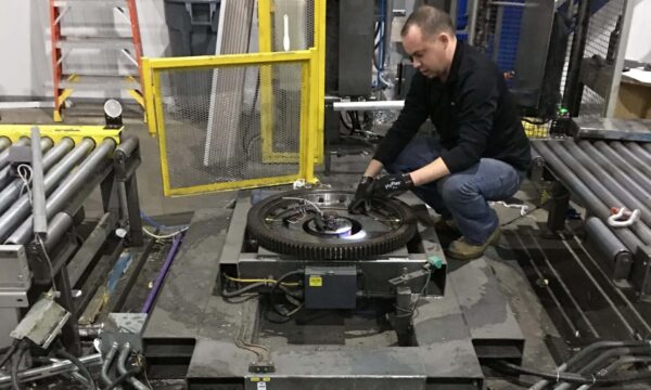 man working with an equipment